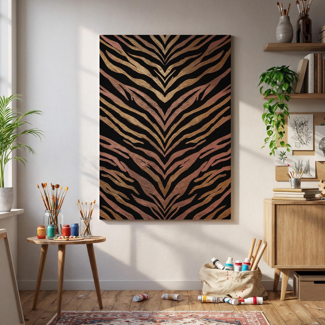 Gold Rose Tiger Stripes Glam Metallic Safari Animal Pattern Poster