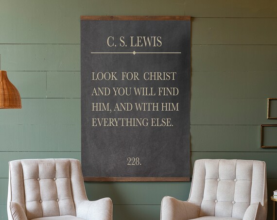 C.S. Lewis Look for Christ Quote Vertical Chalkboard Style Poster