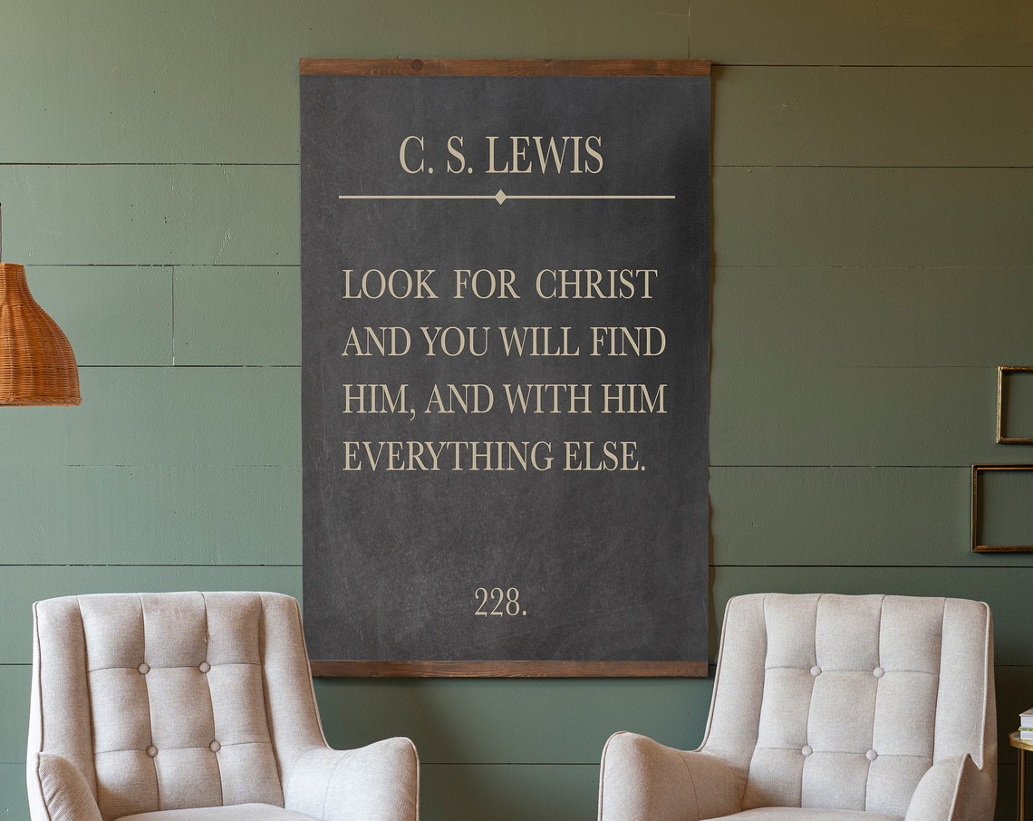C.S. Lewis Look for Christ Quote Vertical Chalkboard Style Poster