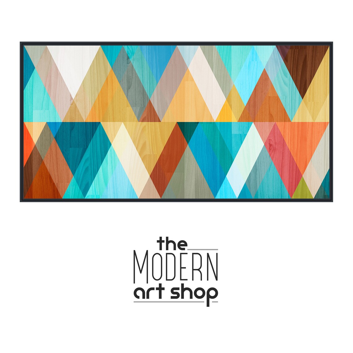 Mid-Century Modern Geometric Art Print, Teal Coral Yellow - Image 4
