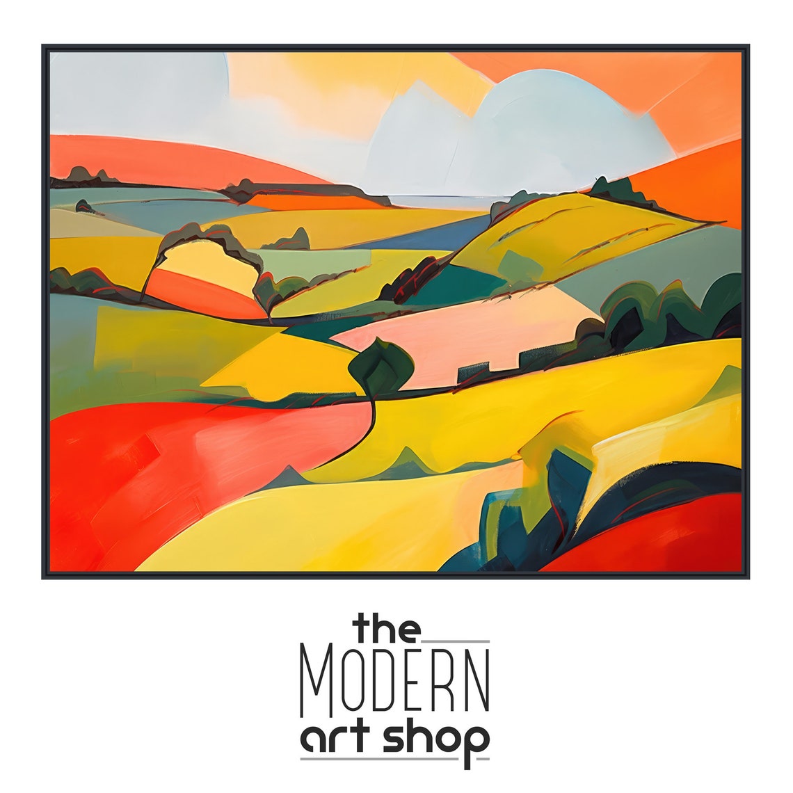 Bold Yellow Red Orange Abstract Hillside Landscape Painting Poster - Image 4