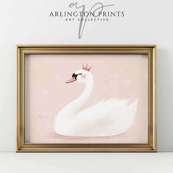 Cute Pink Princess Swan Print Pink Nursery Art Little Girl Room Decor Minimalist Girly Dorm Room Art Coquette Bird Print