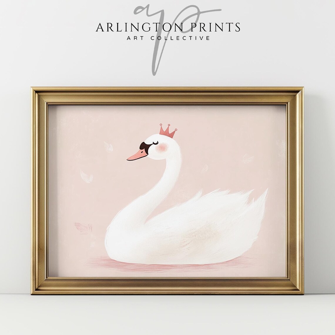 Pink Princess Swan Wearing Crown Cute Girls Nursery Art Poster