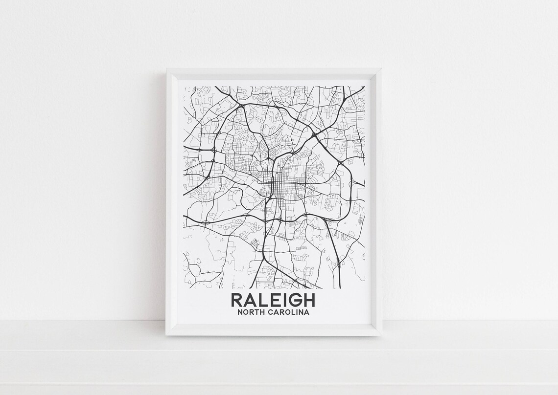 Raleigh North Carolina Monochrome Street Map City Line Art Poster