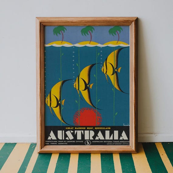 Australia Travel Poster Vintage Great Barrier Reef Retro Wall Decor House Large Art Prints