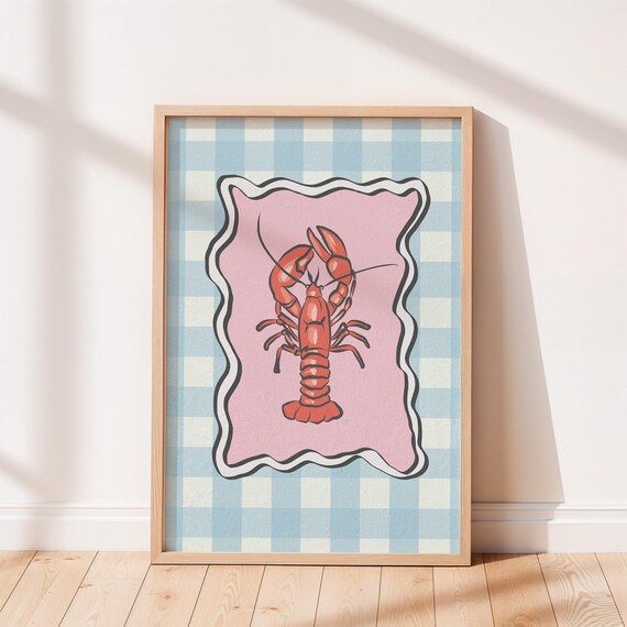 Preppy Lobster Paintingg Print Coastal Home Decor Oil Painting Seaside Nautical Wall Art Unframed