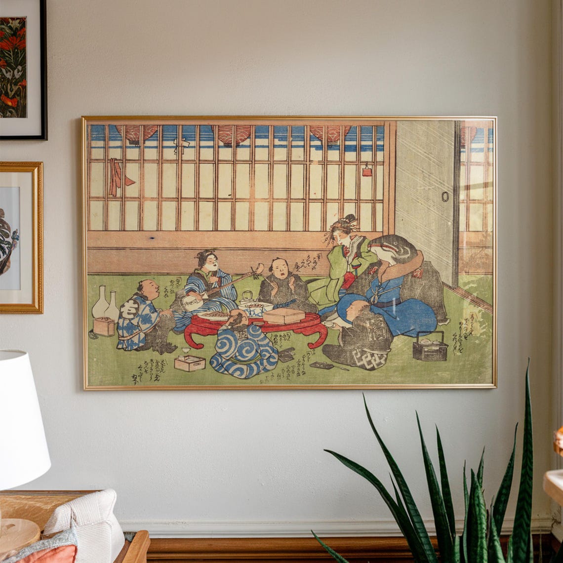 Shibata Zeshin Friends Dinner Scene Japanese Ukiyo-e Woodblock Poster