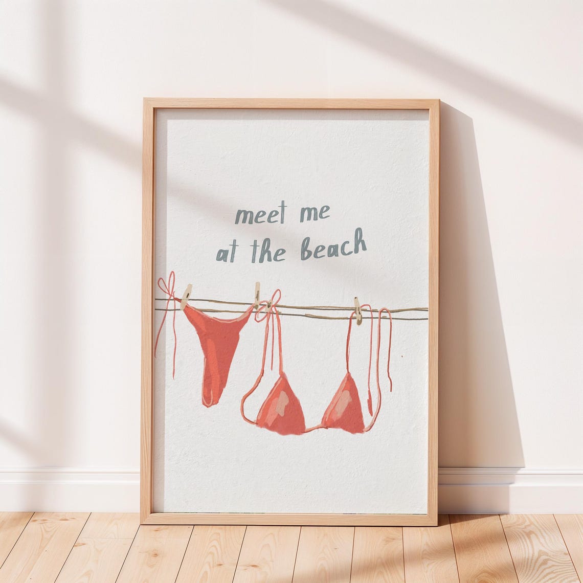 Meet Me At The Beach Coral Bikini Line Art Summer Swim Poster