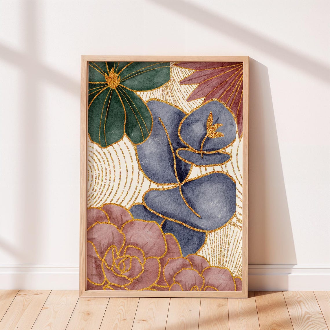 Abstract Floral Gold Line Art Deco Botanical Glam Modern Wall Poster