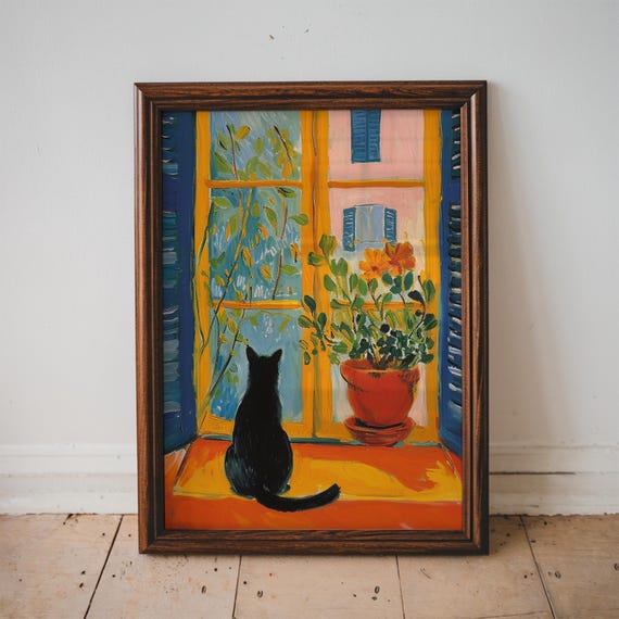 Cat In The Window Wall Art Print Matisse Inspired Prints Trendy Home Decor Animal Lover Gift Unframed