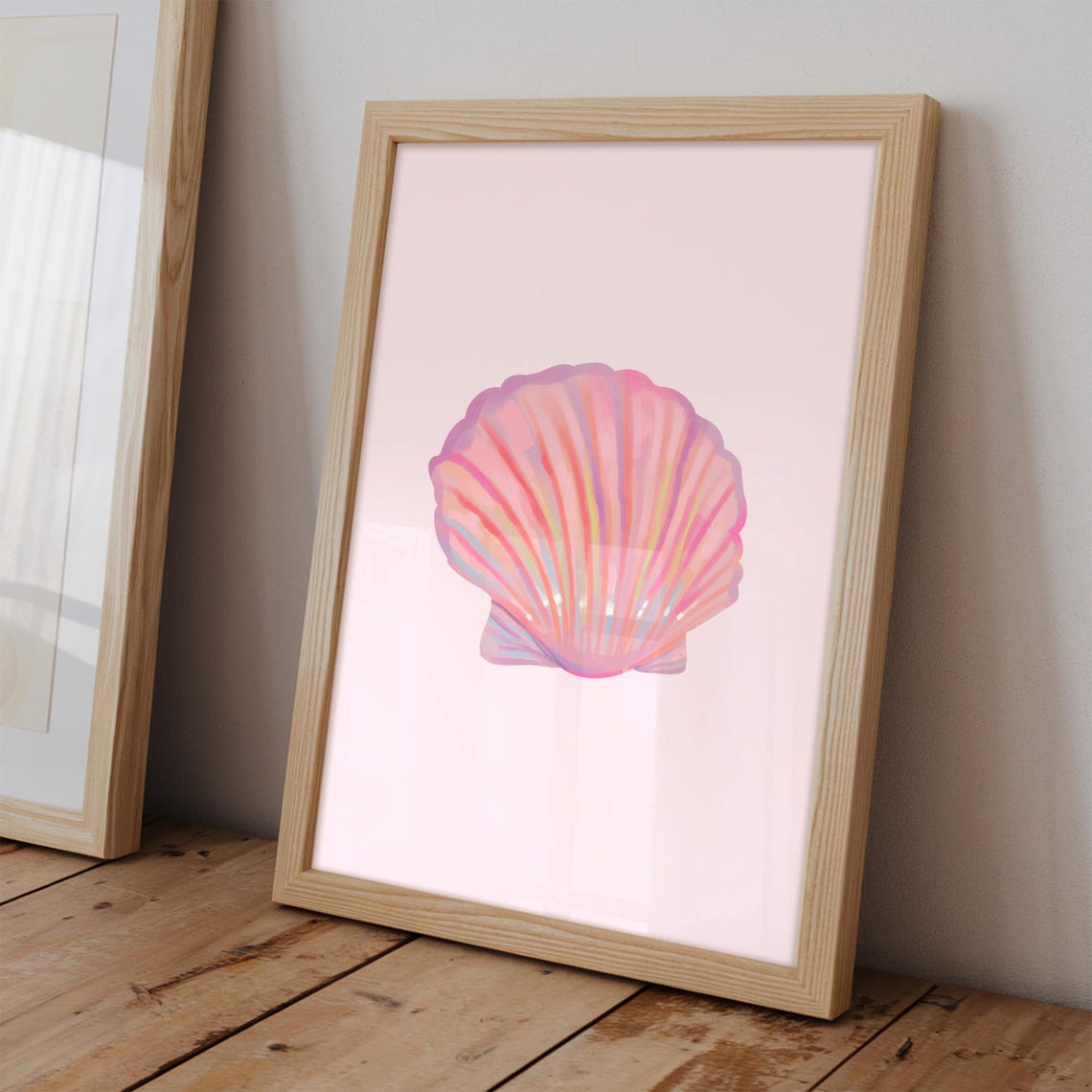 Pink Scallop Shell Oil Painting Soft Seaside Coastal Blush Wall Poster