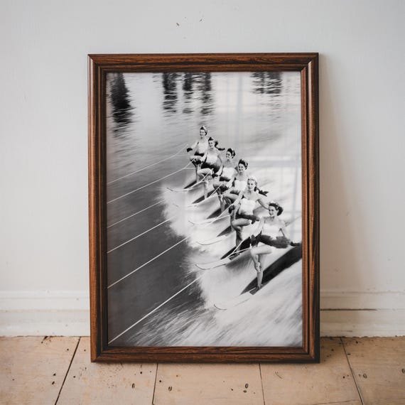Skiing In Tutus Vintage Sports Image Eclectic Wall Art Black And White Photography Print Old Photo Unframed