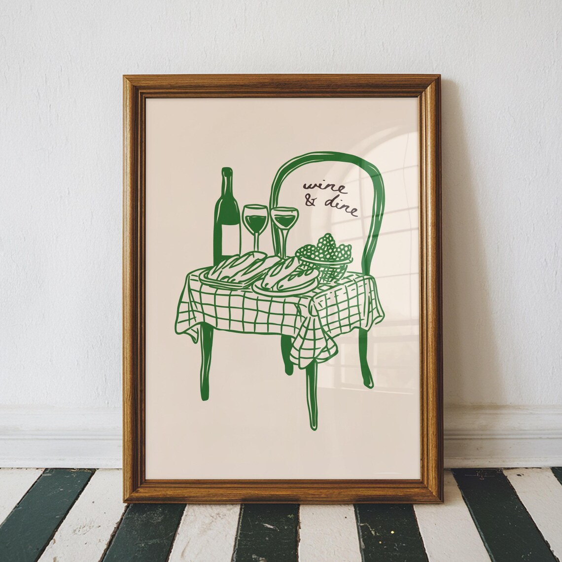 Wine And Dine Dinner Party Line Art Table Setting Kitchen Bar Decor Poster