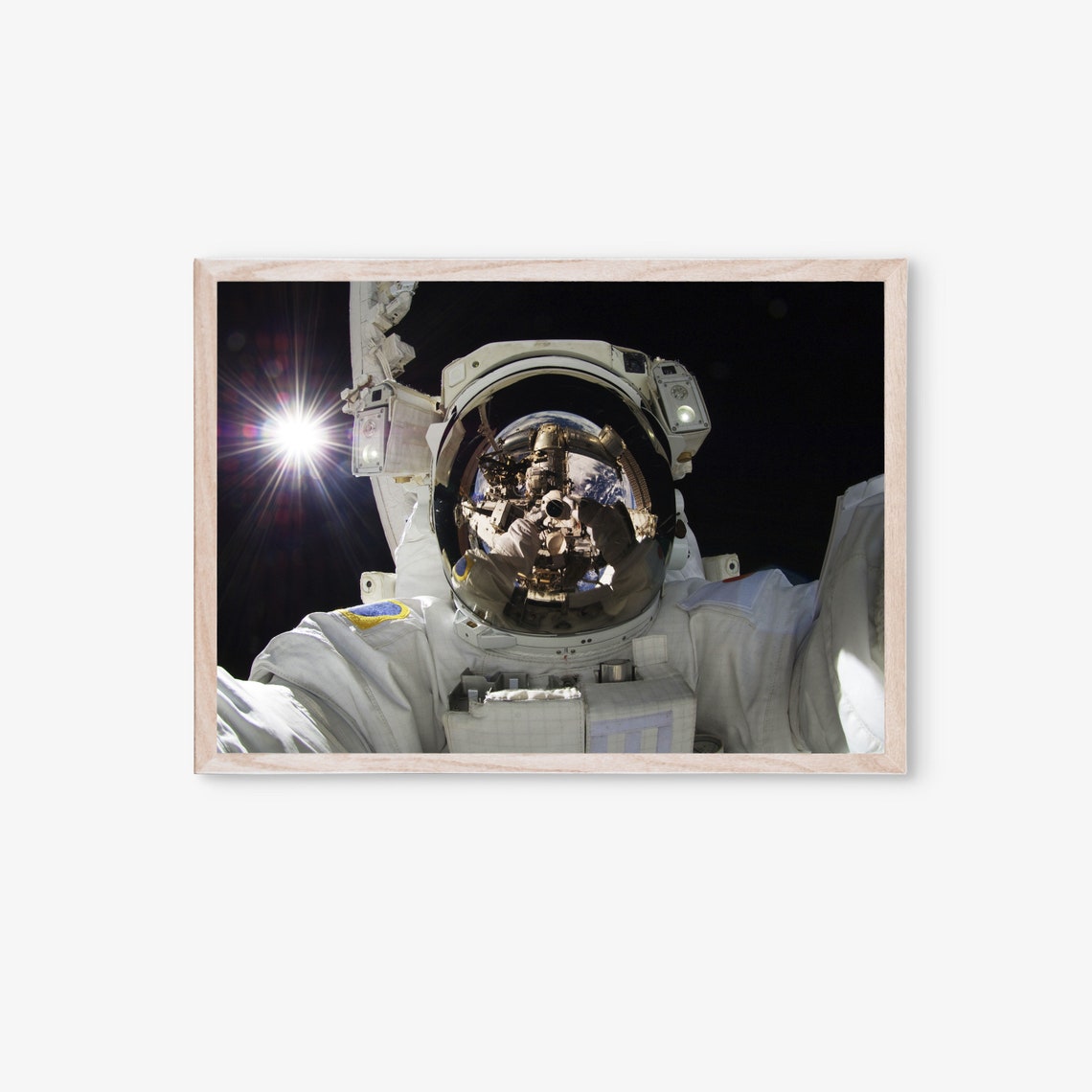 NASA Astronaut Spacewalk Selfie Helmet Reflection Earth Photo Poster