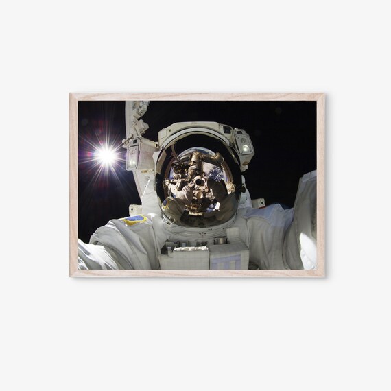 NASA Astronaut Spacewalk Selfie Helmet Reflection Earth Photo Poster