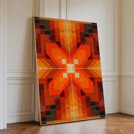 Bold Retro Abstract Canvas And Print 70s Inspired Decor New Home Living Room Wall Terracotta Air Bnb