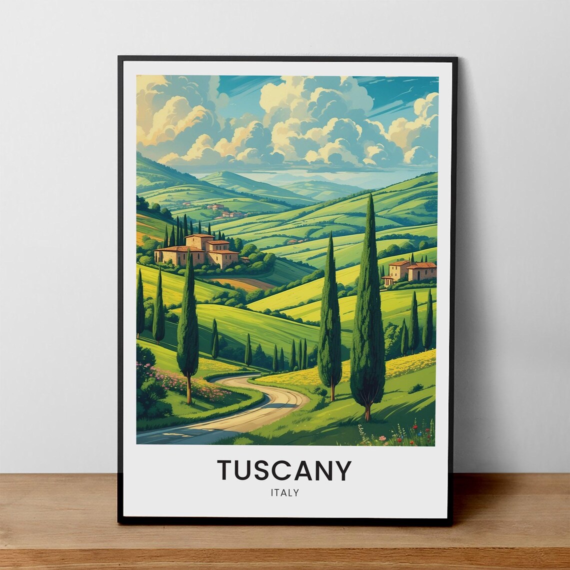 Tuscany Italy Rolling Hills Cypress Trees Countryside Travel Poster