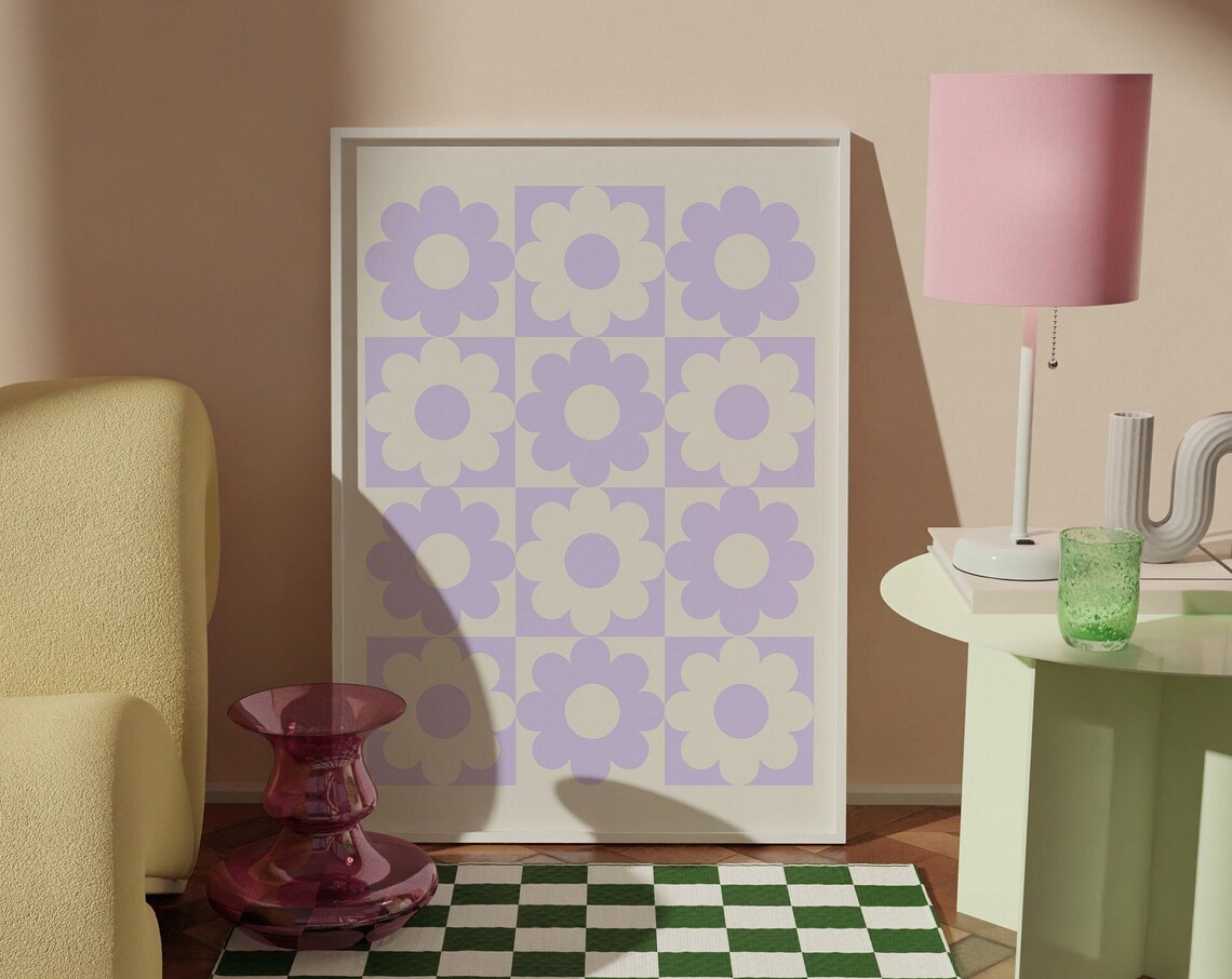 Lilac Retro Flower Art Print, Preppy Dorm Decor - Image 3