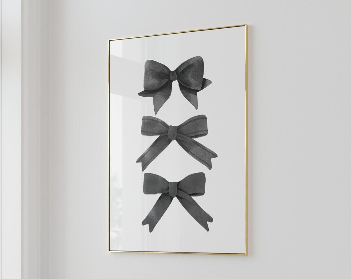 Black Bow Trio Stacked Watercolor Coquette Trendy Wall Poster