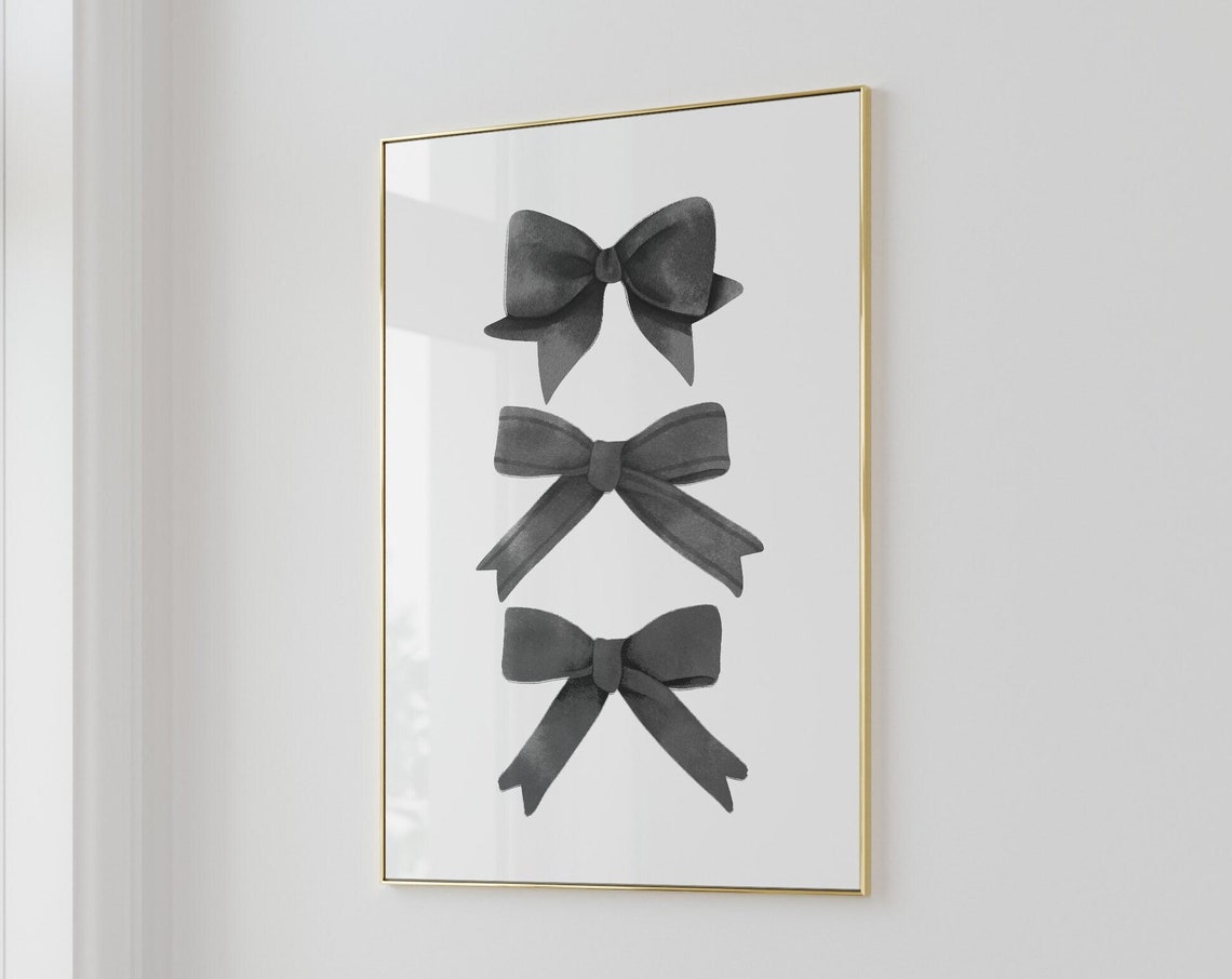Trendy Art Prints Black Bow Wall Art Print Girly Wall Art College Apartment Decor Watercolor Bow Print Teen Girl Wall Art Preppy Art Prints