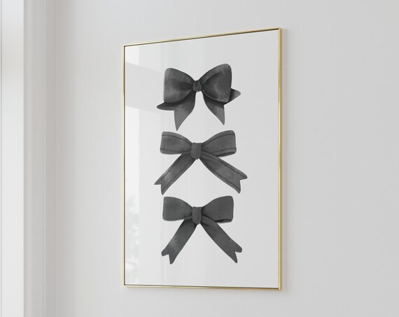 Black Bow Trio Stacked Watercolor Coquette Trendy Wall Poster