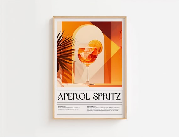 Aperol Spritz Tropical Sunset Cocktail Recipe Retro Bar Poster