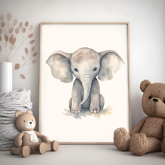 Watercolor Elephant Nursery Print Minimalist Animal Art