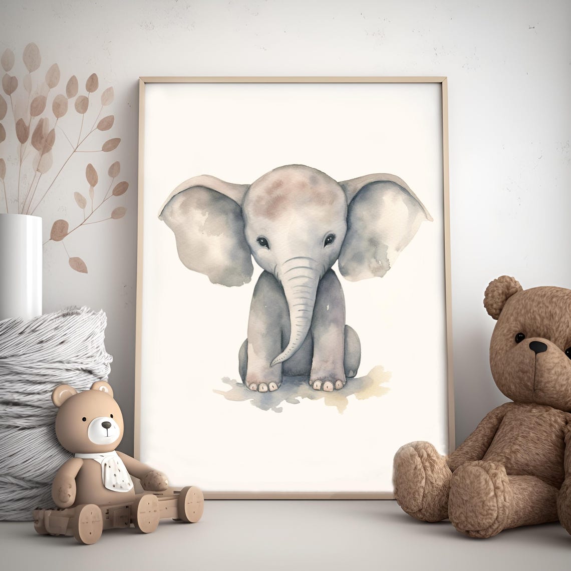Watercolor Elephant Nursery Print Minimalist Animal Art