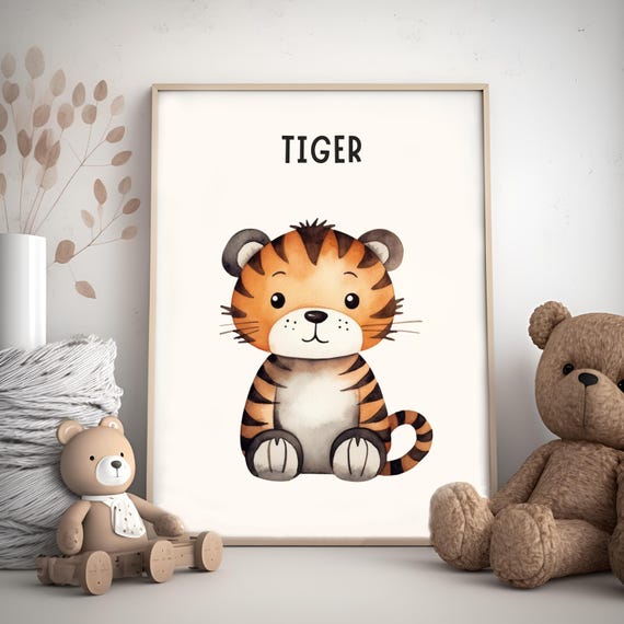 Jungle Tiger Nursery Poster Safari Animal Wall Art For Kids Cute Print Baby Room Decor