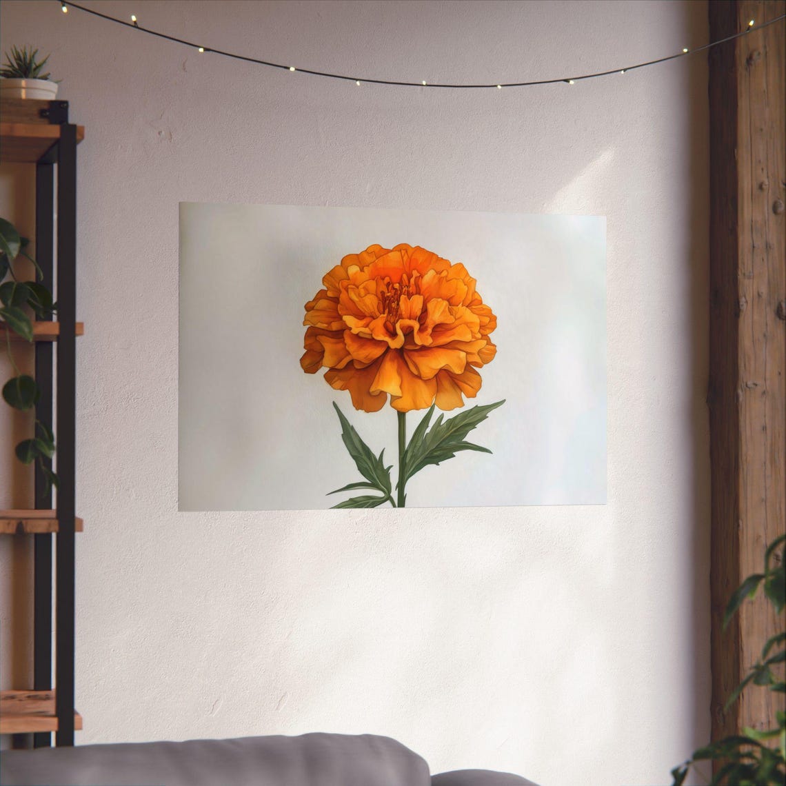 Vibrant Orange Marigold Watercolor Single Bloom Botanical Art Print - Image 2