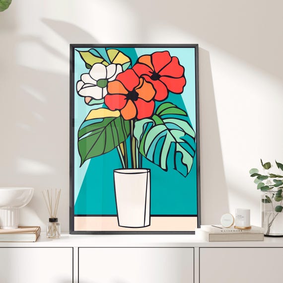 Colorful Flower Arrangement In Vase Illustration Poster Or Canvas Print Fauvism Style Art Henri Matisse Inspired Modern Botanical Wall