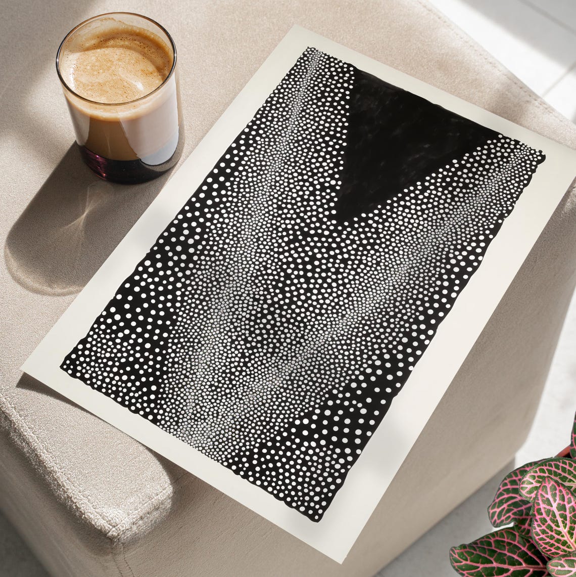 Black and White Dotted Optical Illusion Geometric Art Poster