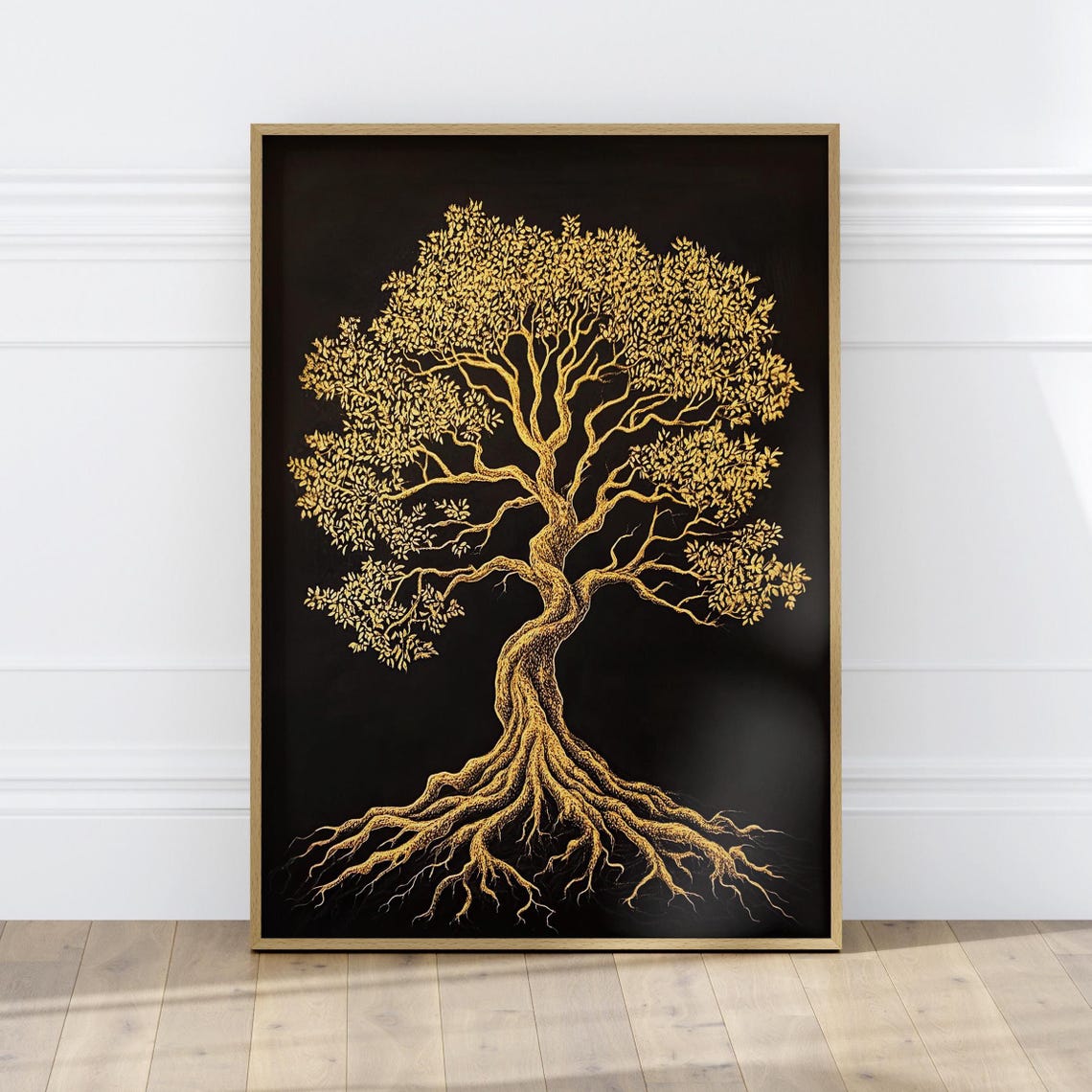 Golden Tree Of Life With Spreading Roots On Black Art Poster