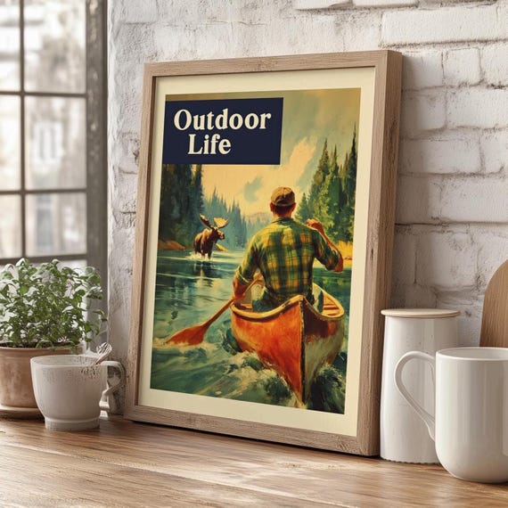Vintage Fishing Hunting Art Print Poster Or Canvas Outdoor Life Wall Fisherman Retro Rustic Country Home Decor