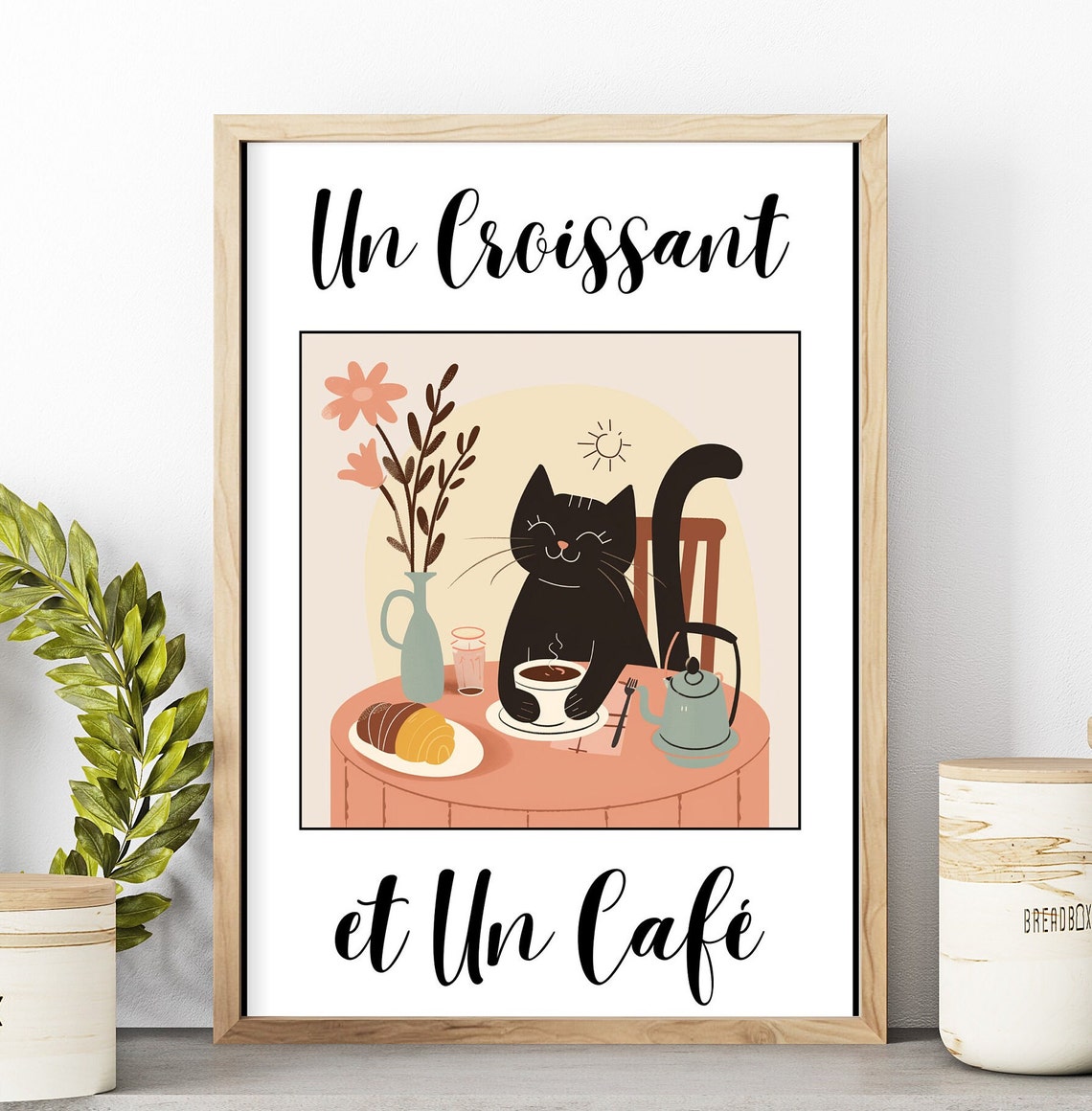 Un Croissant Et Un Cafe Black Cat French Bistro Kitchen Poster