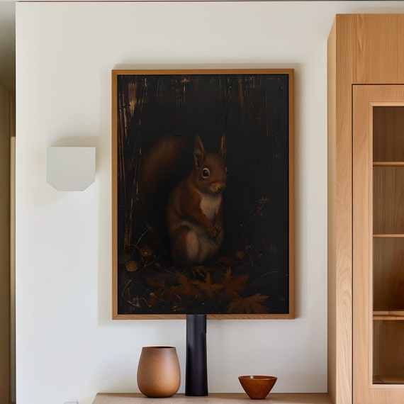 Whimsigoth Squirrel Oil Painting Canvas Or Poster Print Creepy Wall Art Dark Academia Wildlife Gothic Home Decor