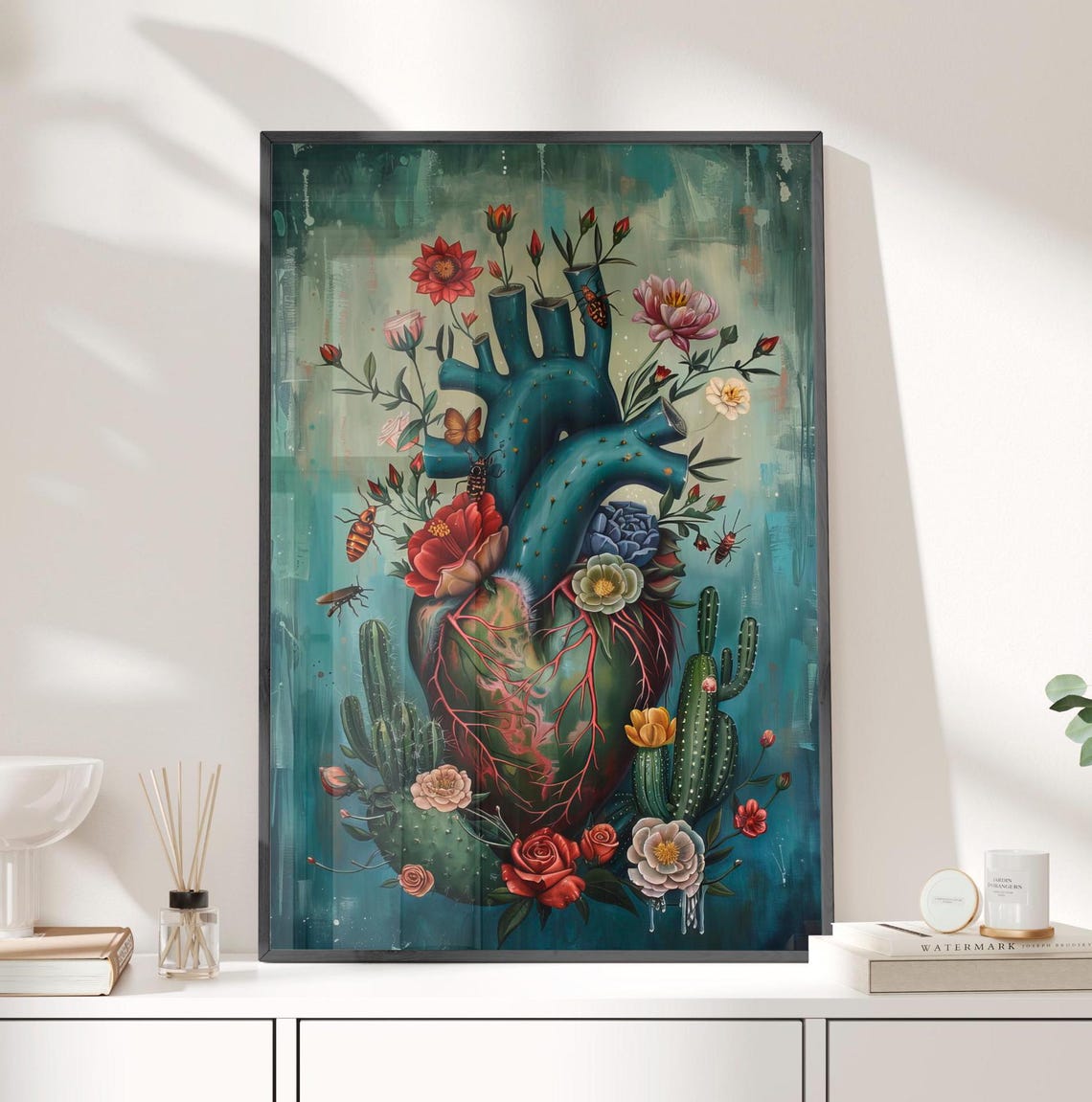 Botanical Cactus Heart Dark Floral Anatomy Gothic Style Art Print