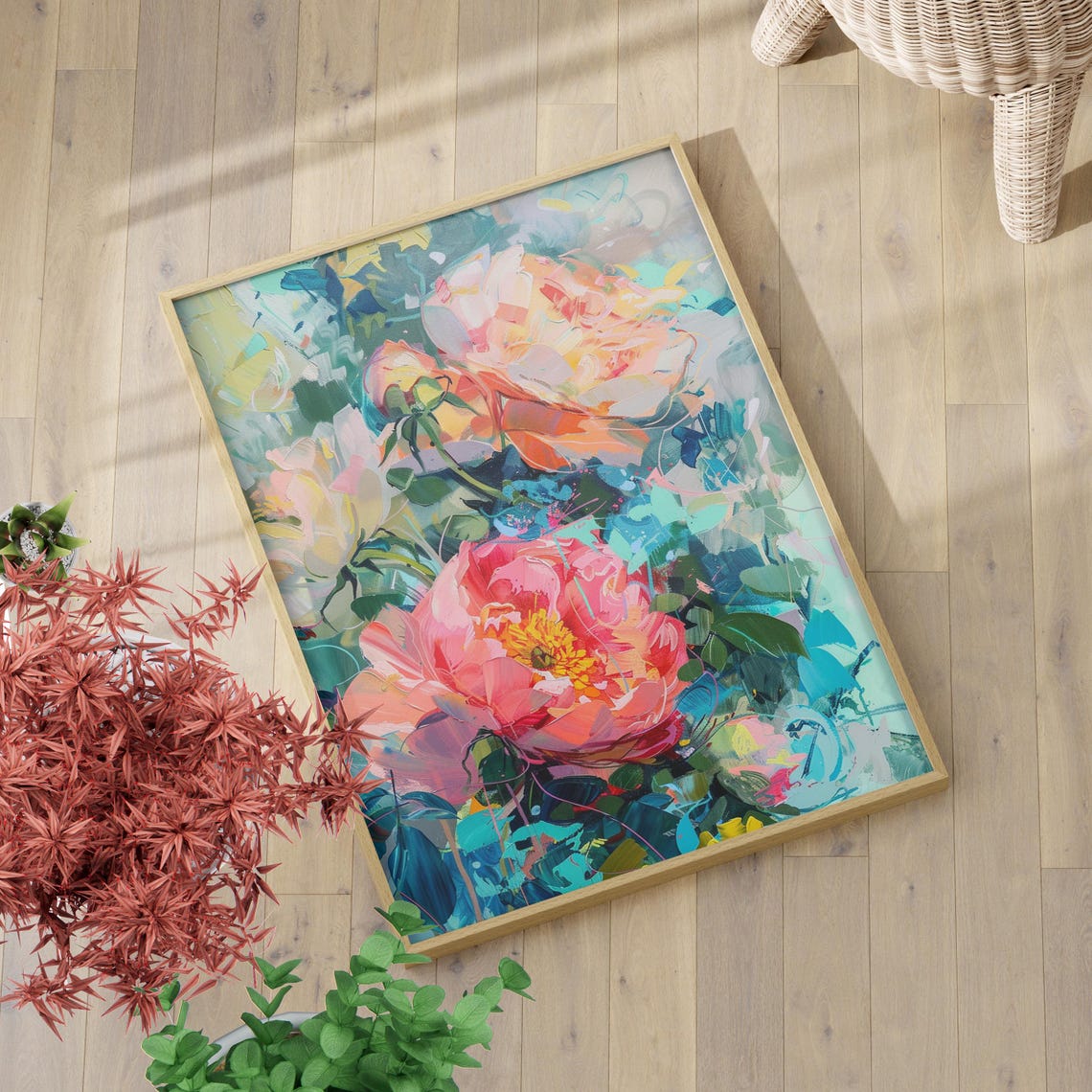 Impressionist Pink Peony Garden Poster Abstract Floral Maximalist Art