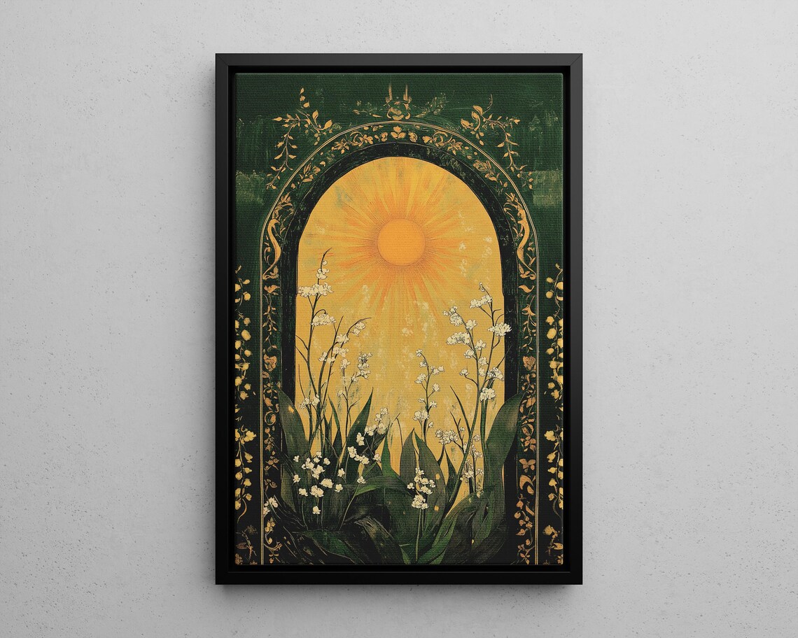Emerald Green Lily Of The Valley Art Nouveau Sun Arch Botanical Poster