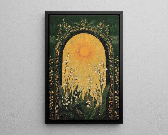 Vintage Emerald Green Lily Of The Valley Paining Poster Or Canvas Print Art Nouveau Mystical Folk Illustration Botanical