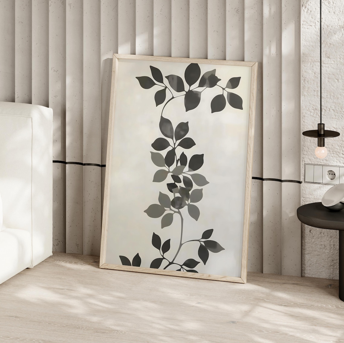Minimalist Black Botanical Vine Leaves Cream Background Art Poster