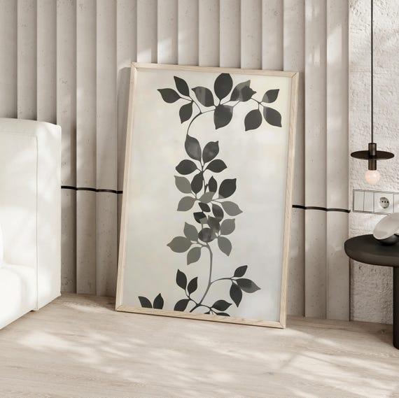Black Orchid Elegant Floral Poster Print Or Canvas Minimalistic Wall Art Vintage And Grey Leaflike Flower Botanical