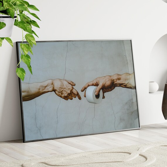 Creation Of Adam Toilet Paper Roll Parody Funny Bathroom Poster