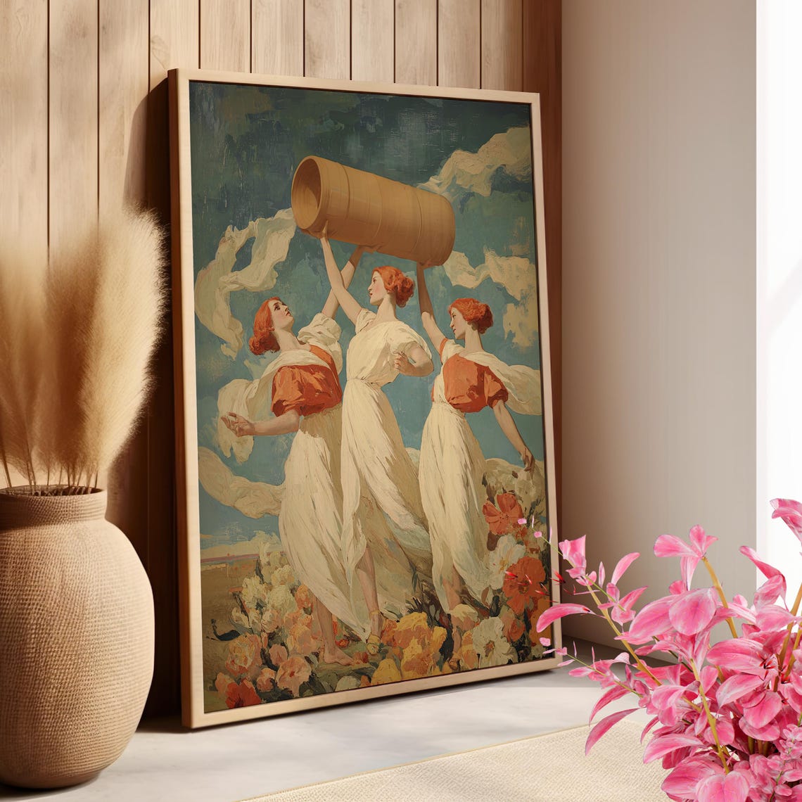 Three Women Hoisting A Water Jug Classical Renaissance Art Poster