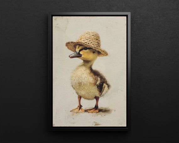 Cute Duckling Portrait Vintage Wall Art Poster Or Canvas Farm Animal Print Whimsical Duck Nursery Rustic Minimalist Decor