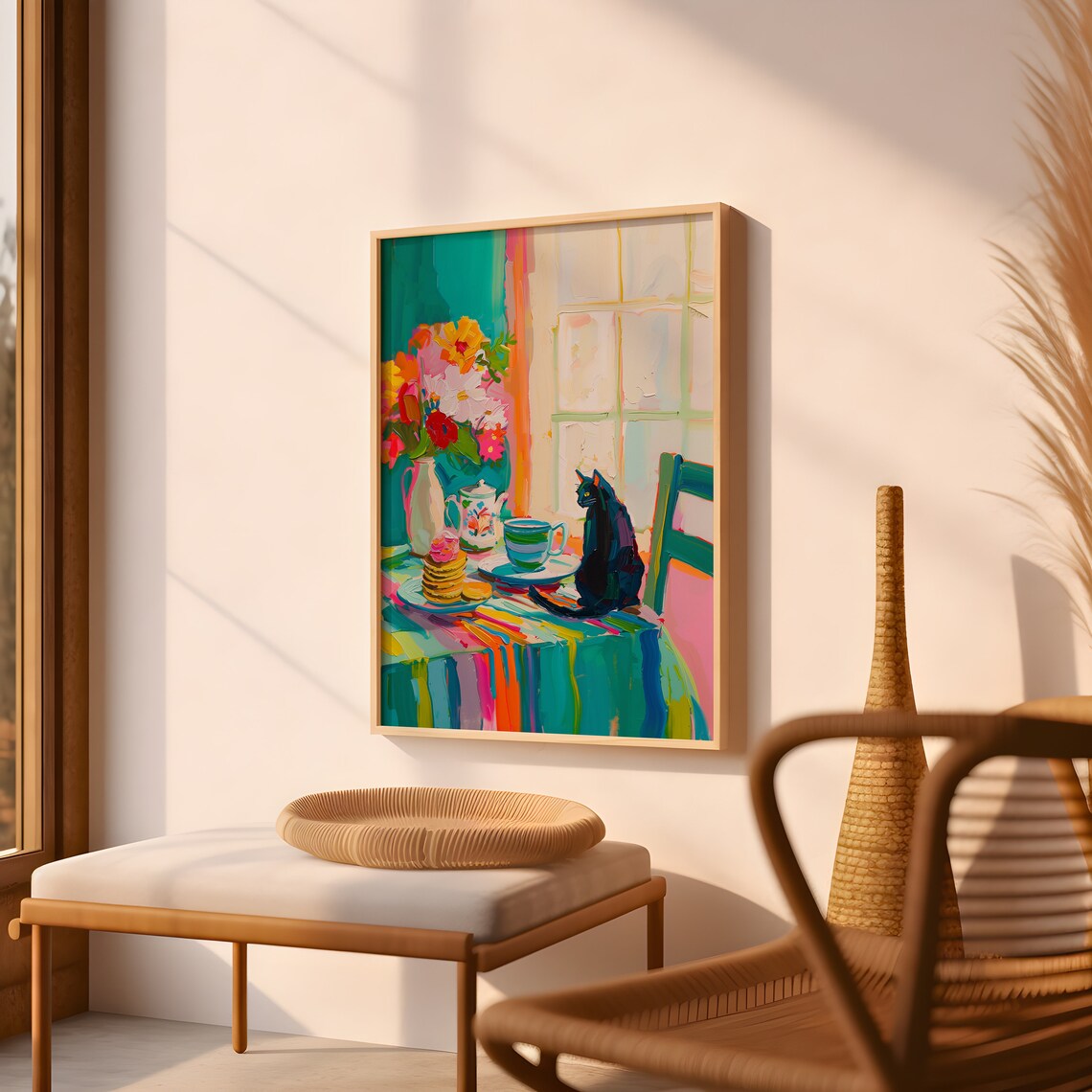 Black Cat At Breakfast Table, Matisse-Inspired Art Print - Image 4