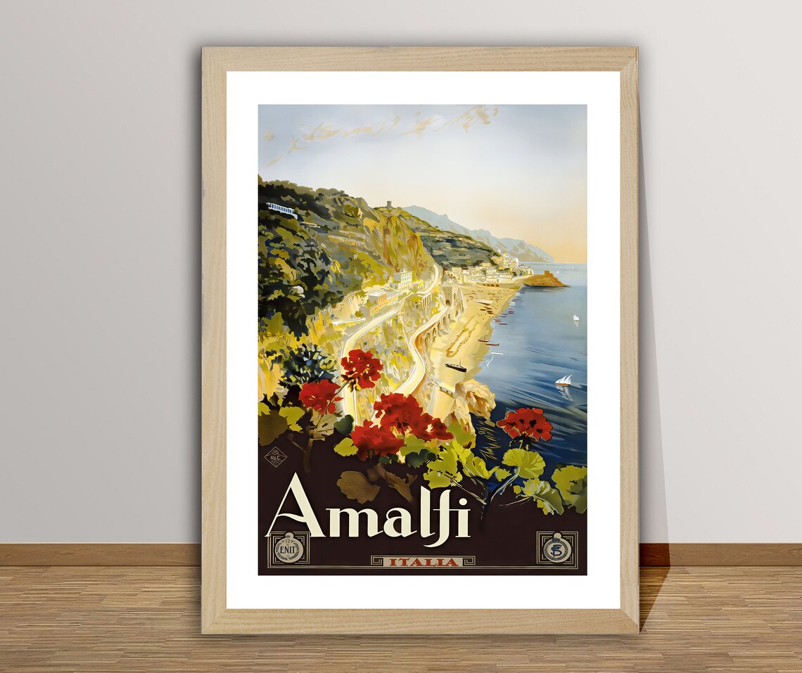 Amalfi Italia Vintage Italian Coast Travel Poster Seaside Cliffs