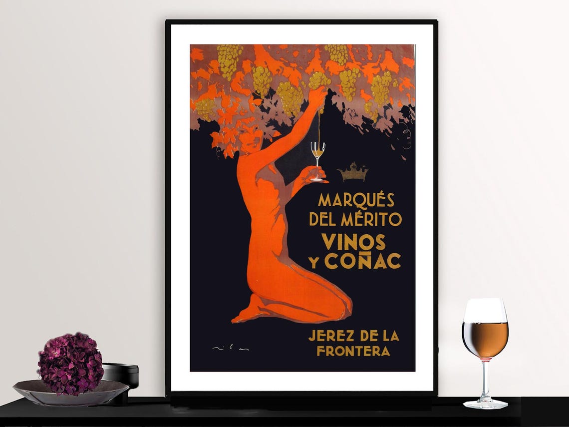 Marques Del Merito Vinos Y Conac Jerez Spanish Wine Vintage Poster - Image 2
