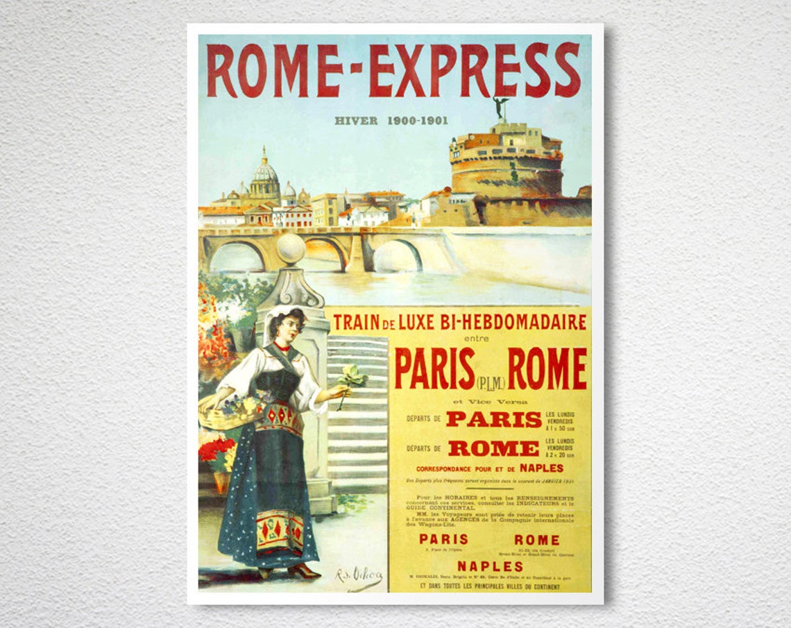 Rome Express 1900 1901 Luxury Train Paris Rome Vintage Poster - Image 2