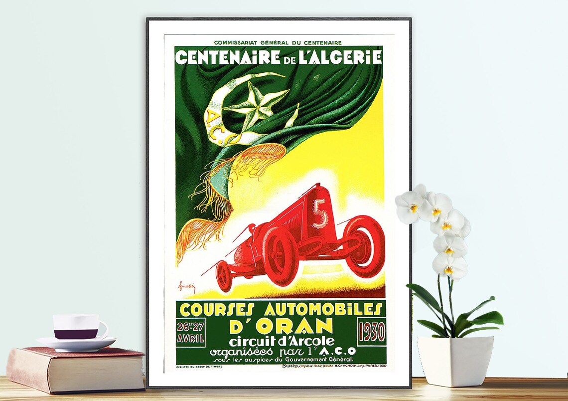 Oran 1930 Algeria Centenary Automobile Races Vintage Race Poster